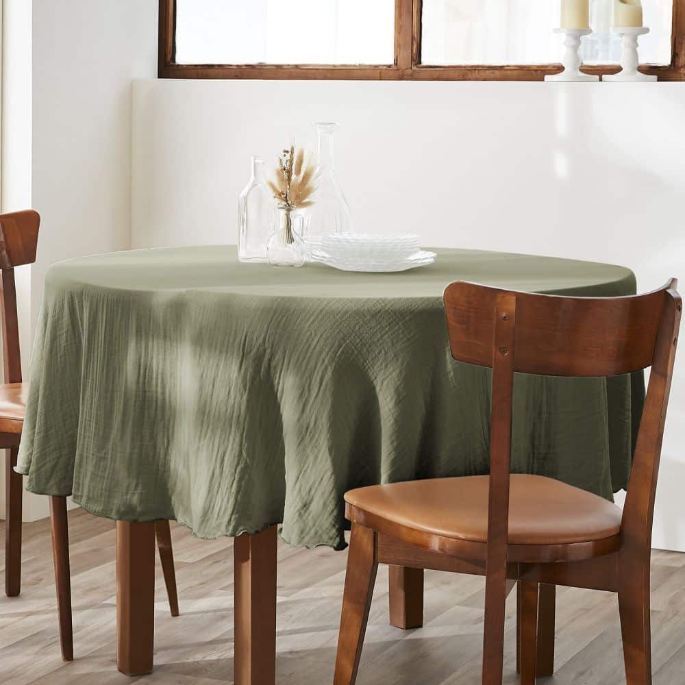 Nappe ronde Gaze de Coton Romarin Kaki 180 x 180 cm