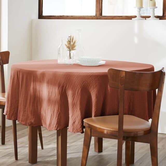 Nappe ronde Gaze de Coton Terracotta Orange 180 x 180 cm