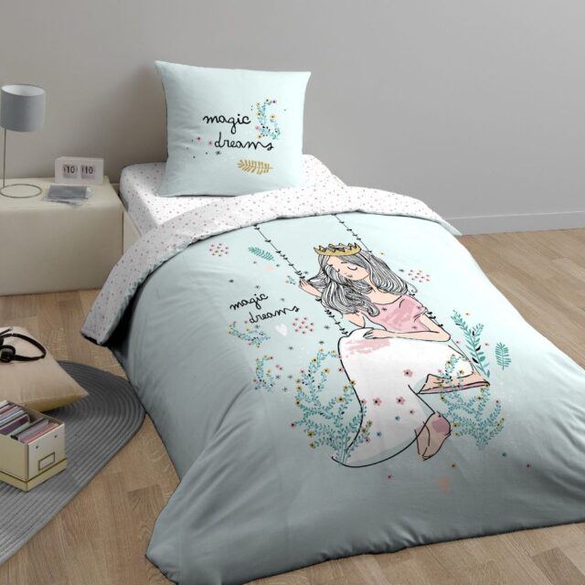 Parure de couette 2 pièces Reversible 100% Coton Bio 57 fils Magic Motifs 140 x 200 cm