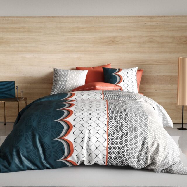 Parure de drap 3 pièces avec Drap housse Coton Antan Bleu 180 x 290 cm