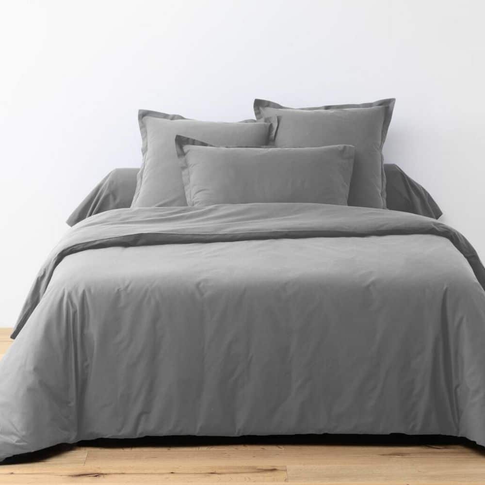 Parure de drap 3 pièces avec Drap housse Coton Anthracite Gris Foncé 180 x 290 cm