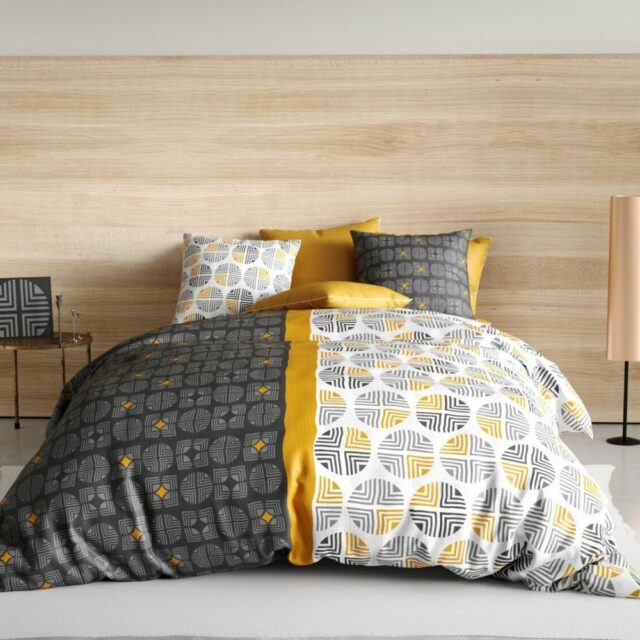 Parure de drap 3 pièces avec Drap housse Coton Arturo Gris 180 x 290 cm