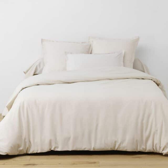 Parure de drap 3 pièces avec Drap housse Coton Beige 180 x 290 cm