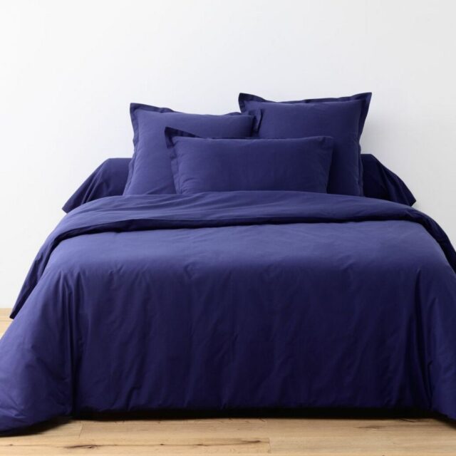 Parure de drap 3 pièces avec Drap housse Coton Bleu Marine 180 x 290 cm