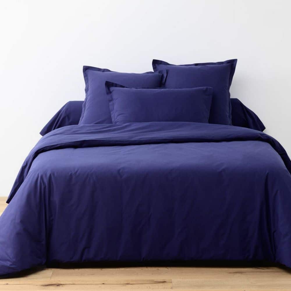 Parure de drap 3 pièces avec Drap housse Coton Bleu Marine 180 x 290 cm