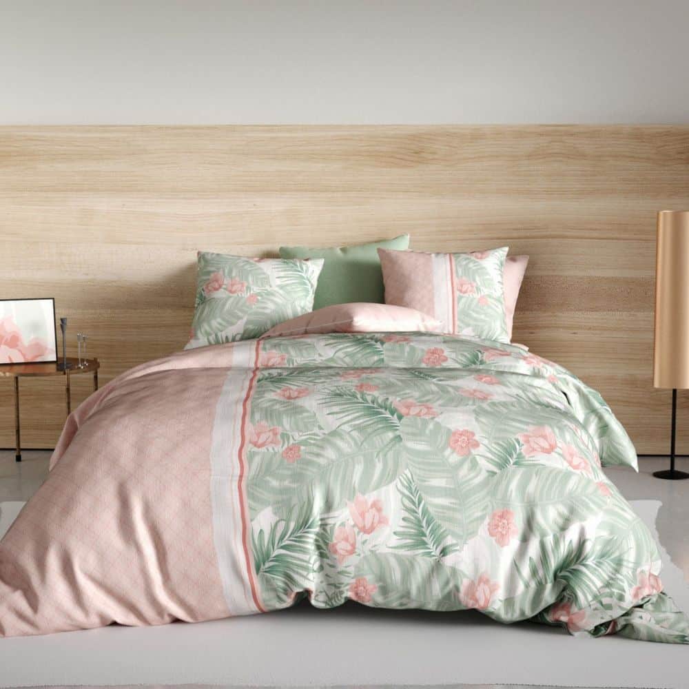 Parure de drap 3 pièces avec Drap housse Coton Bora Rose 180 x 290 cm
