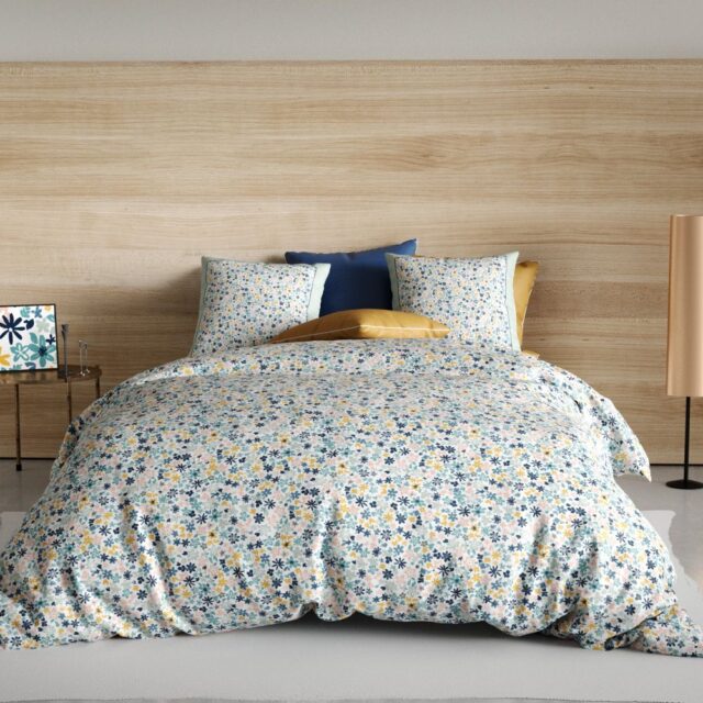 Parure de drap 3 pièces avec Drap housse Coton Mani Bleu 180 x 290 cm