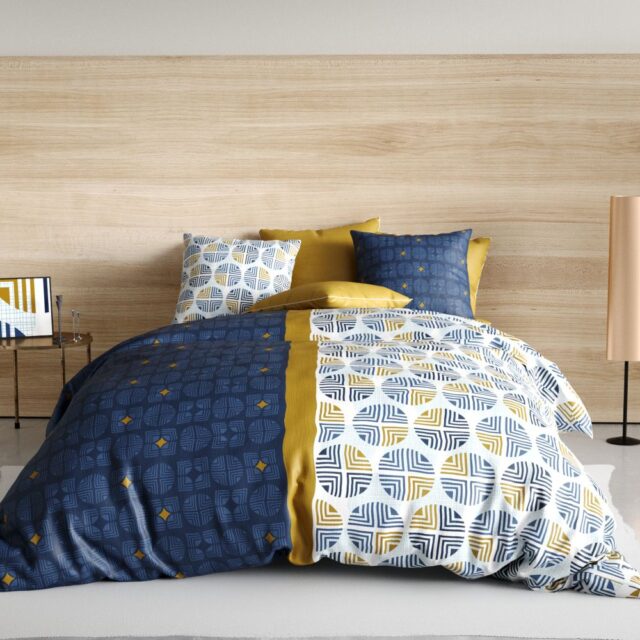 Parure de drap 3 pièces avec Drap housse Coton Sirius Bleu 180 x 290 cm