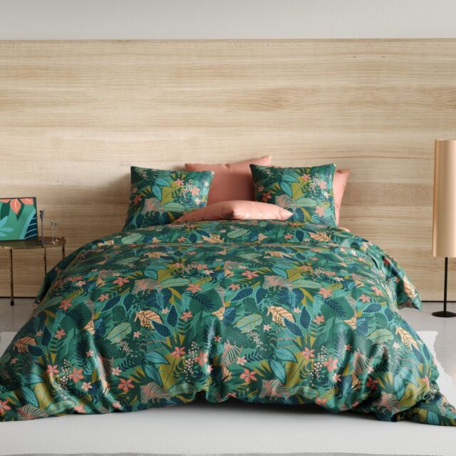 Parure de drap 3 pièces avec Drap housse Coton Zania Vert 180 x 290 cm