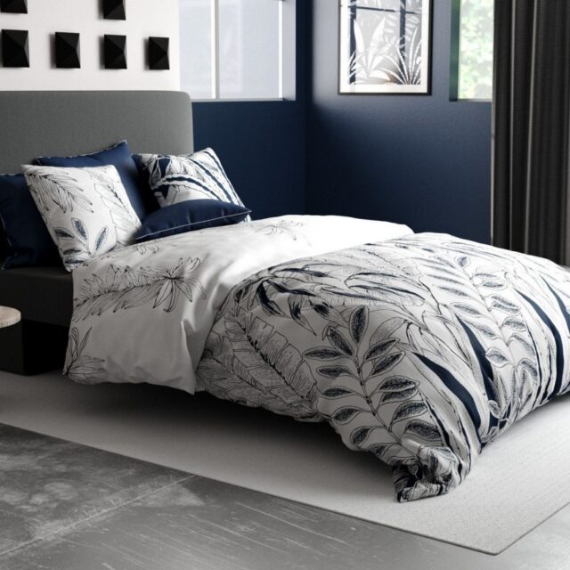 Parure de drap 3 pièces avec Drap housse Coton Zanzibar Bleu 180 x 290 cm