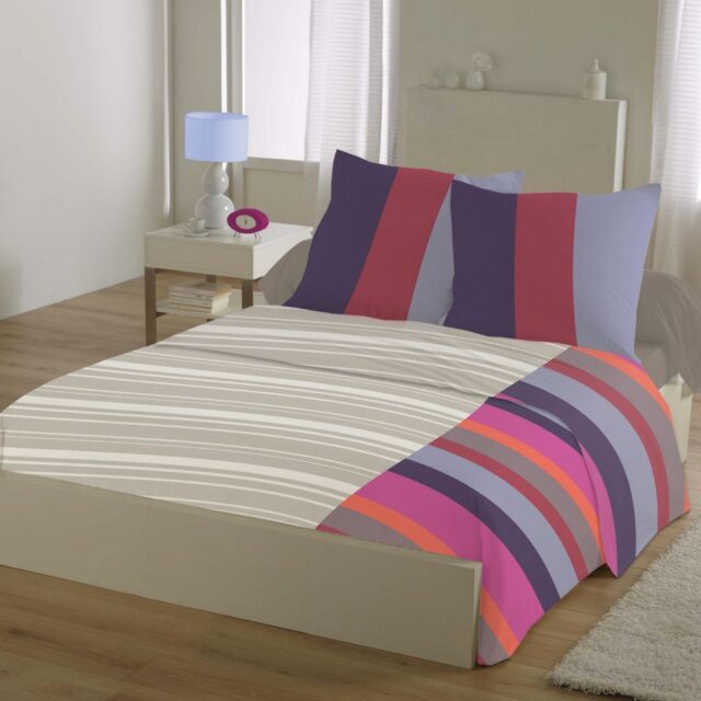 Parure de drap 4 pièces Coton Rayures Bordeaux Rouge 240 x 300 cm
