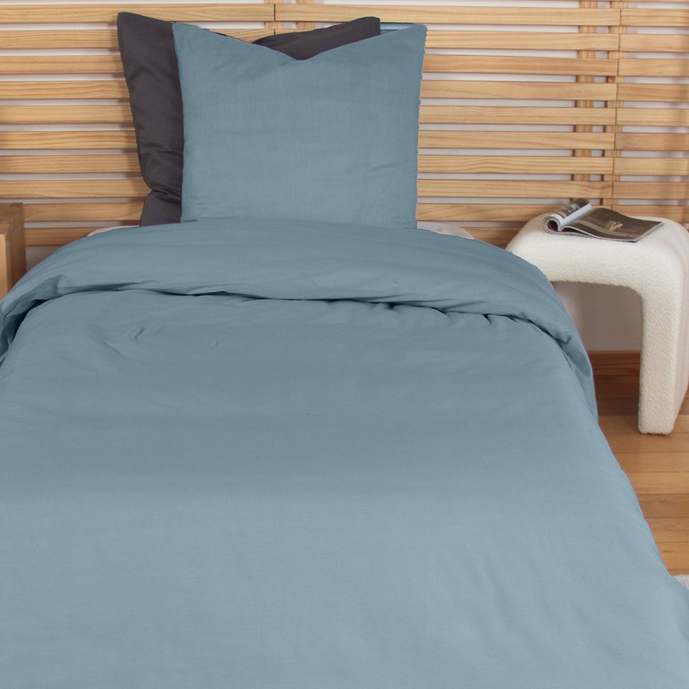 Parure de lit Percale de Coton Bleu Fumé 140 x 200 cm — vue 2