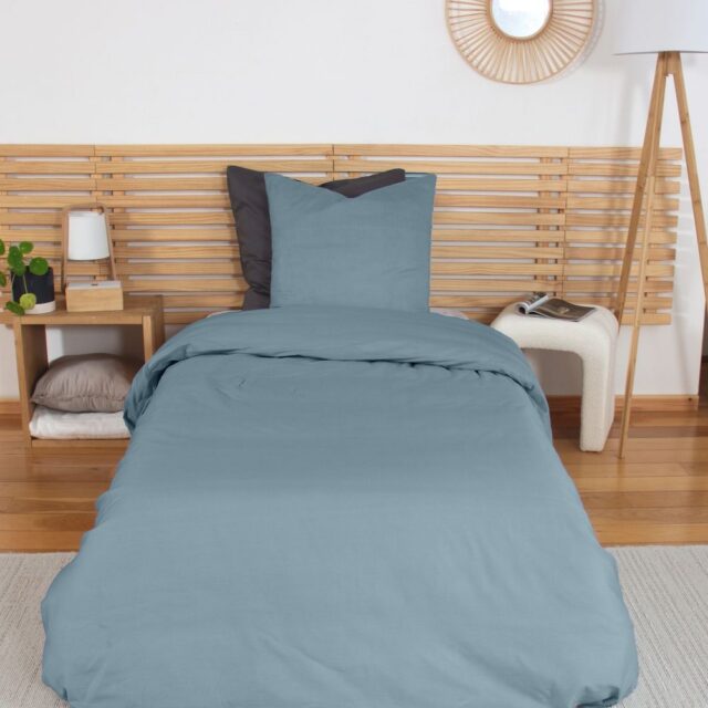 Parure de lit Percale de Coton Bleu Fumé 140 x 200 cm