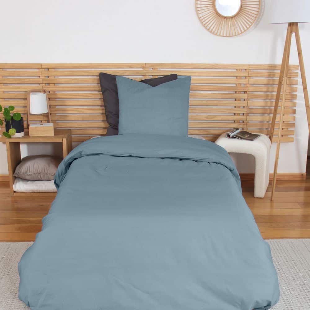 Parure de lit Percale de Coton Bleu Fumé 140 x 200 cm