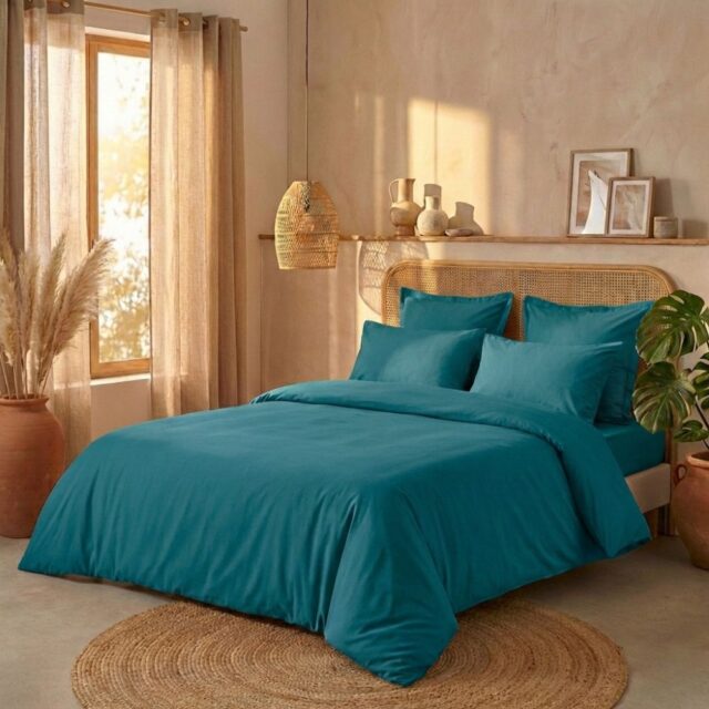 Parure de lit Percale de Coton Emeraude Émeraude 140 x 200 cm