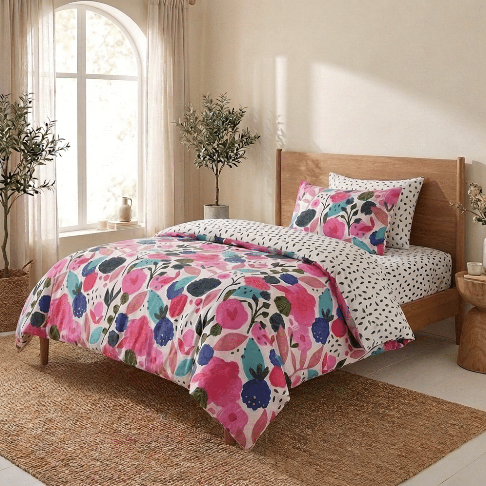 Parure de lit Percale de Coton Floral Collage - KATE MERRITT Blanc 140 x 200 cm