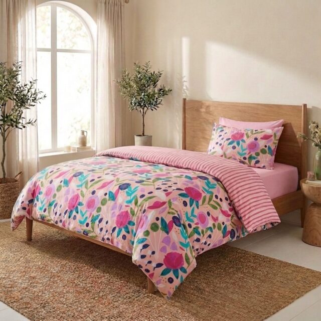 Parure de lit Percale de Coton Floral Collage Rose - KATE MERRITT 140 x 200 cm