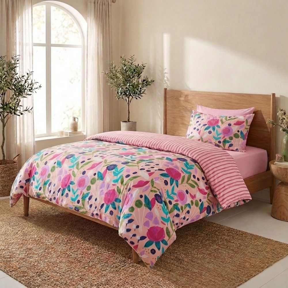 Parure de lit Percale de Coton Floral Collage Rose - KATE MERRITT 140 x 200 cm