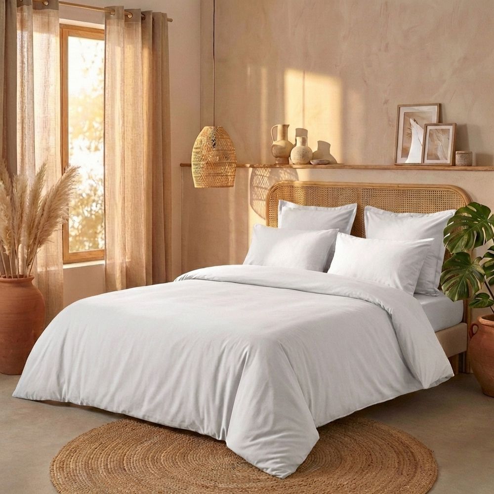 Parure de lit Percale de Coton Blanc 200 x 200 cm