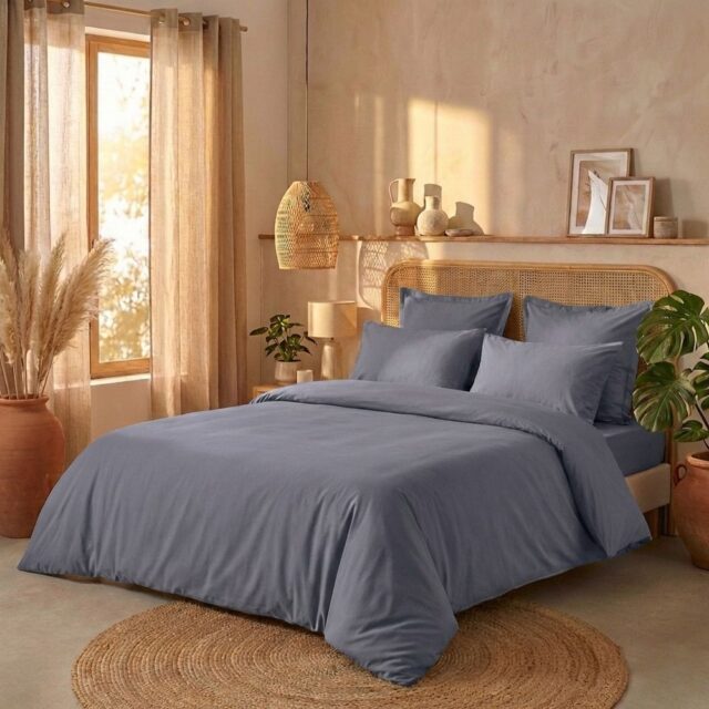 Parure de lit Percale de Coton Gris Foncé Anthracite 200 x 200 cm