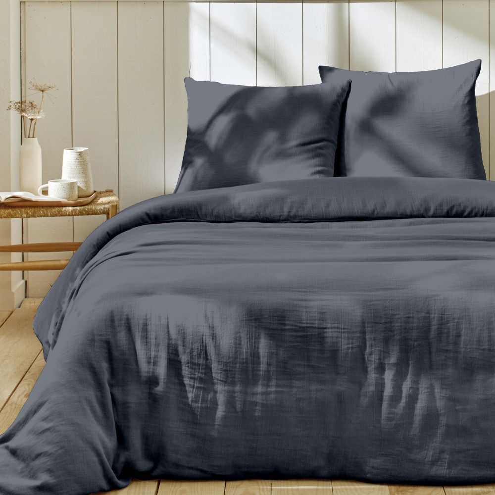 Parure de lit Gaze de Coton Bleu Jean 220 x 240 cm — vue 2