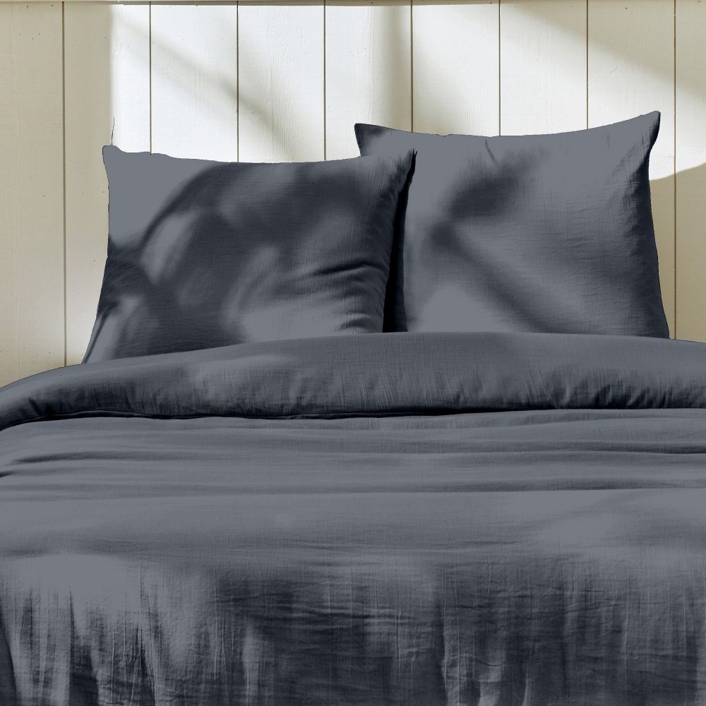 Parure de lit Gaze de Coton Bleu Jean 220 x 240 cm — vue 3