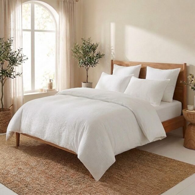 Parure de lit Gaze de Coton - Coton 57 fils Blanc 220 x 240 cm