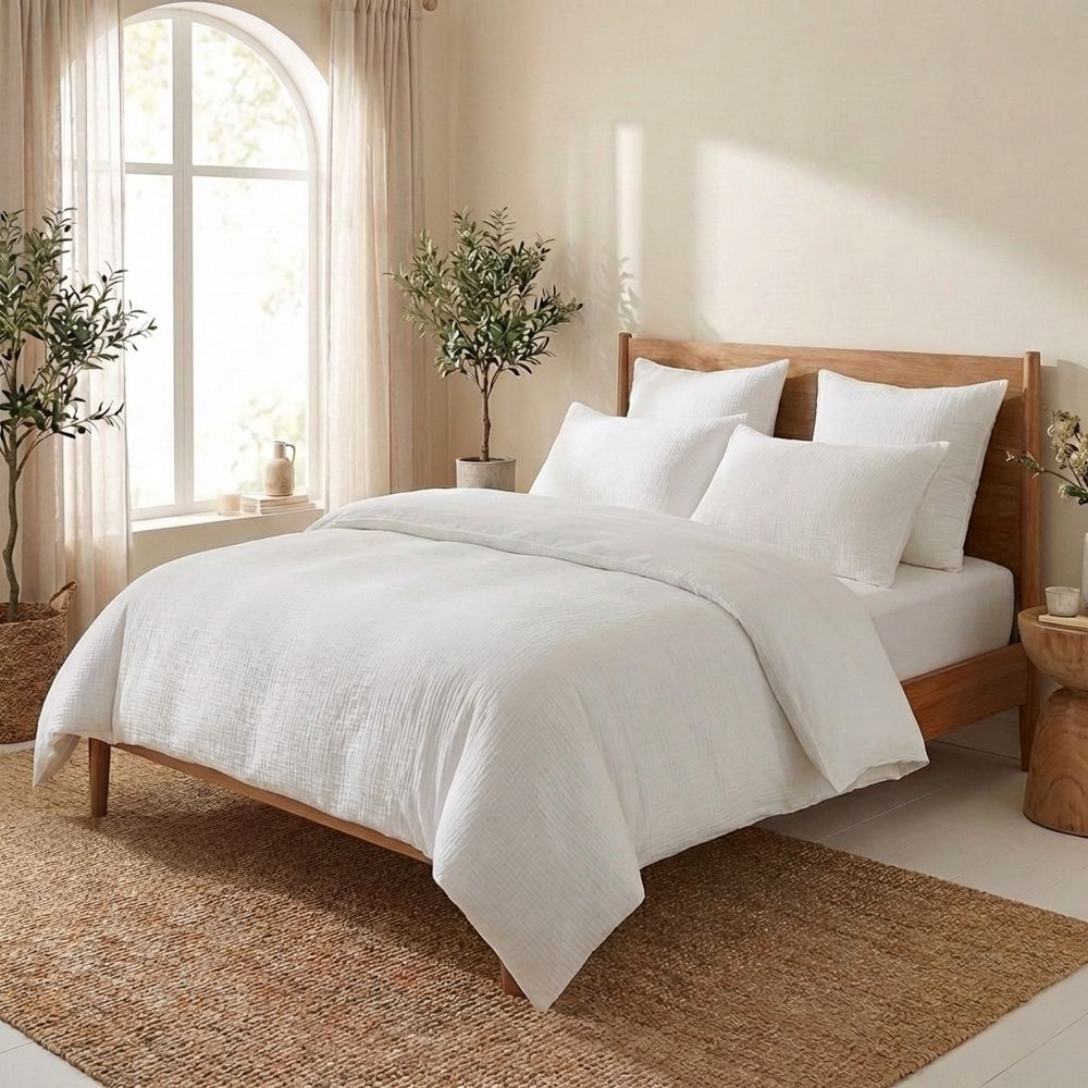 Parure de lit Gaze de Coton - Coton 57 fils Blanc 220 x 240 cm