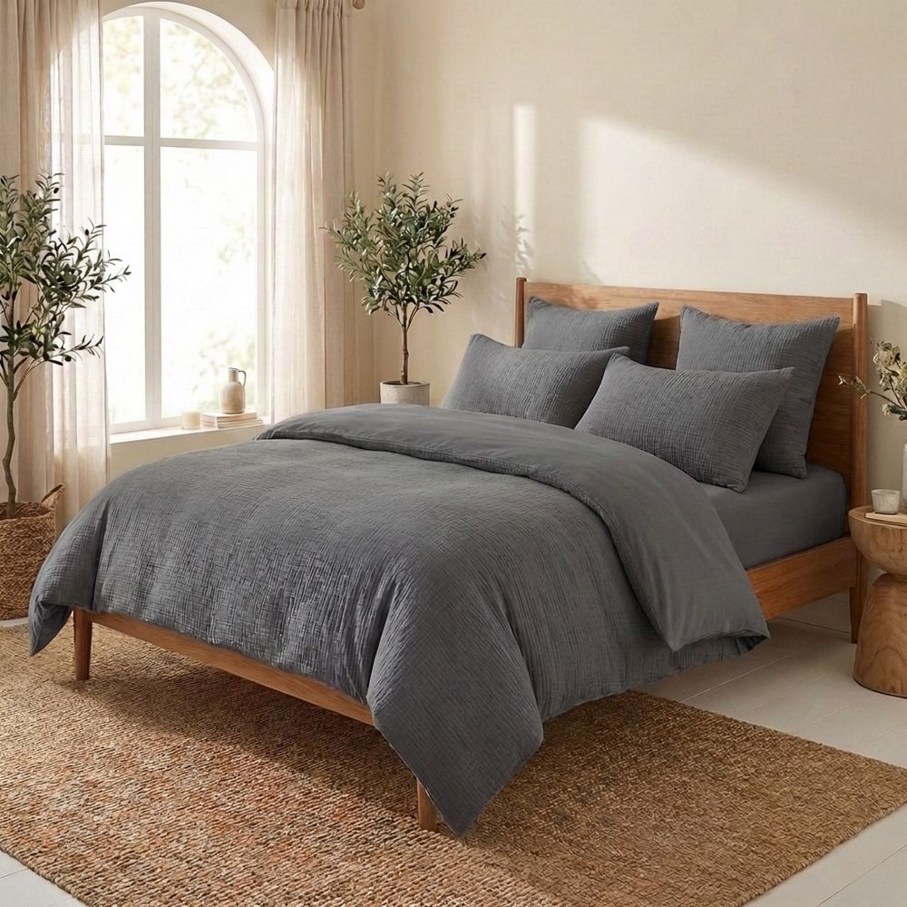 Parure de lit Gaze de Coton - Coton 57 fils Charbon 220 x 240 cm