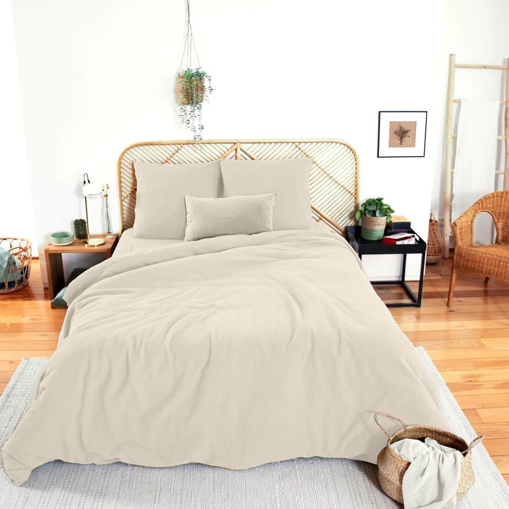 Parure de lit Gaze de Coton Galet 220 x 240 cm