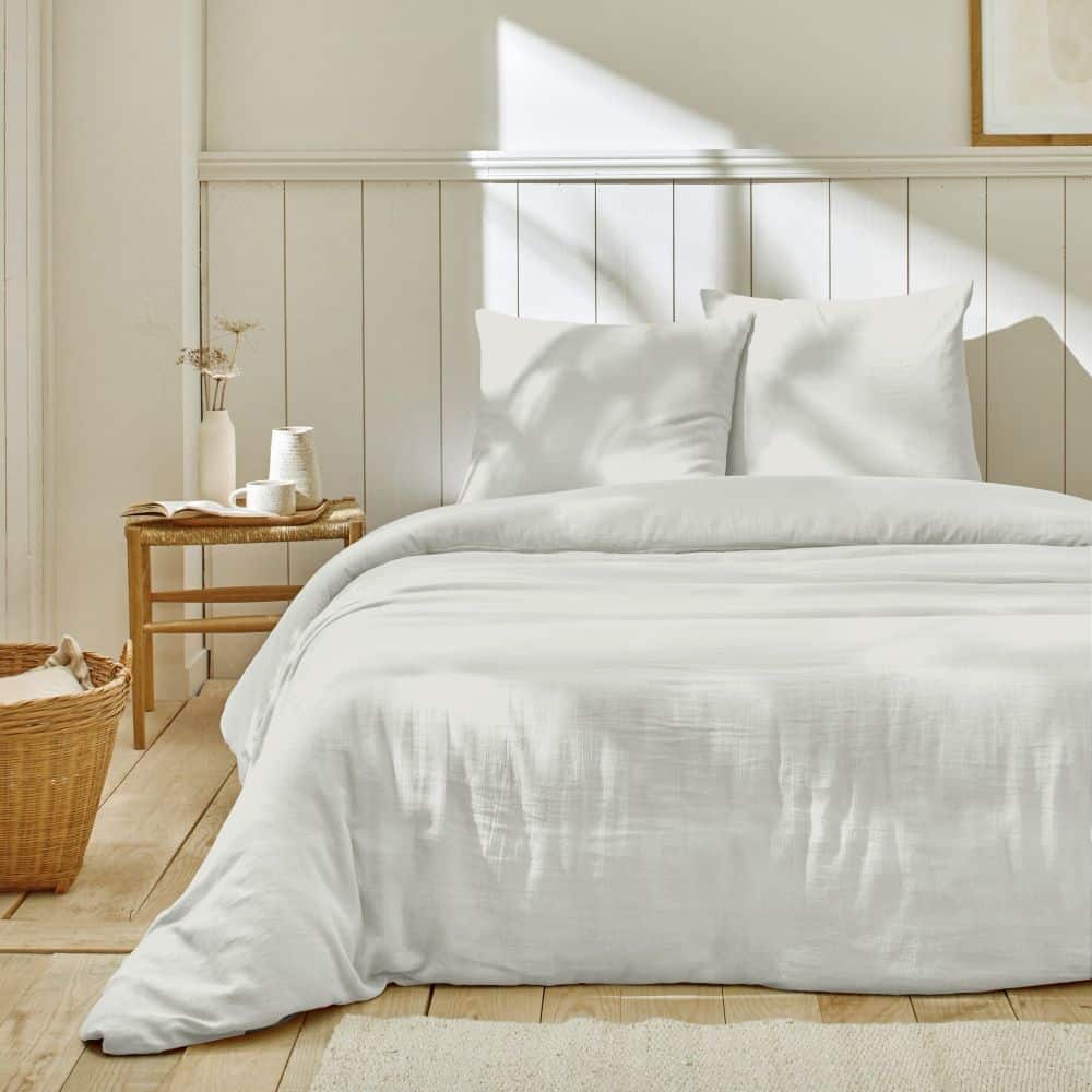 Parure de lit Gaze de Coton Ivoire 220 x 240 cm