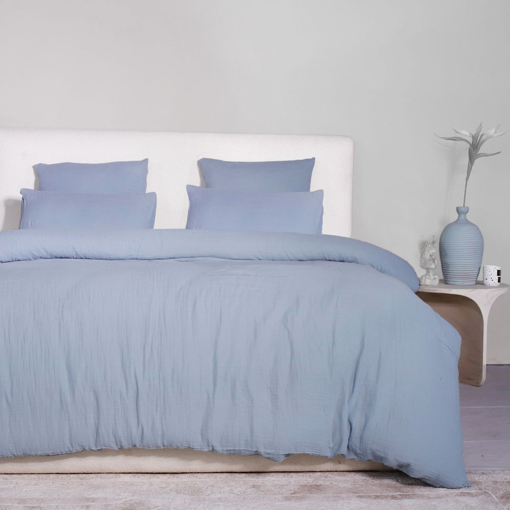 Parure de lit Gaze de Coton Lavé Bleu Givrée 220 x 240 cm — vue 2