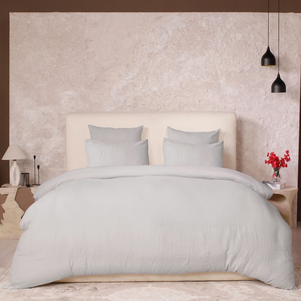 Parure de lit Gaze de Coton Lavé Gris Glacier 220 x 240 cm