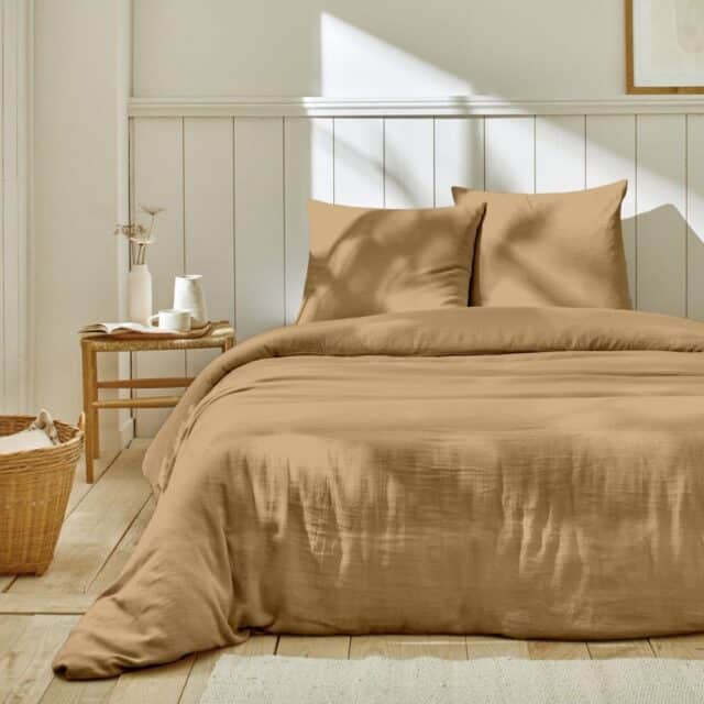Parure de lit Gaze de Coton Lin Beige 220 x 240 cm