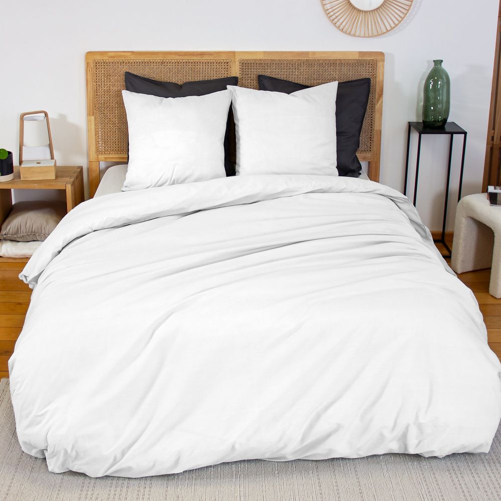 Parure de lit Percale de Coton Blanc 220 x 240 cm