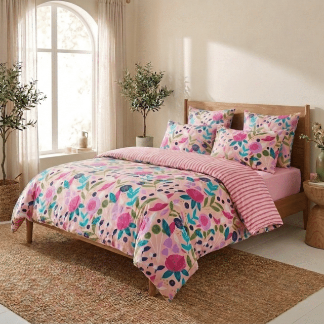Parure de lit Percale de Coton Floral Collage Rose - KATE MERRITT 220 x 240 cm