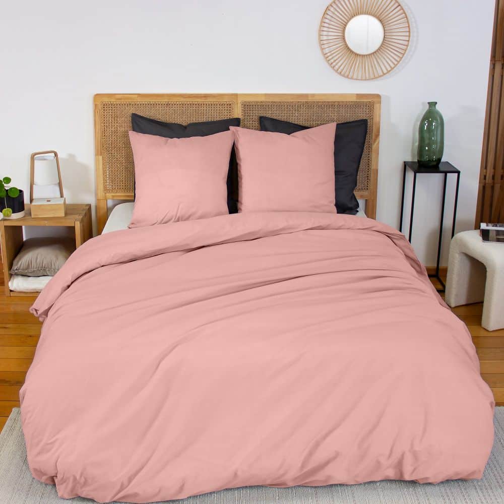 Parure de lit Percale de Coton Rose Thé 220 x 240 cm