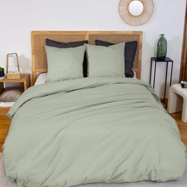 Parure de lit Percale de Coton Vert Sauge 220 x 240 cm