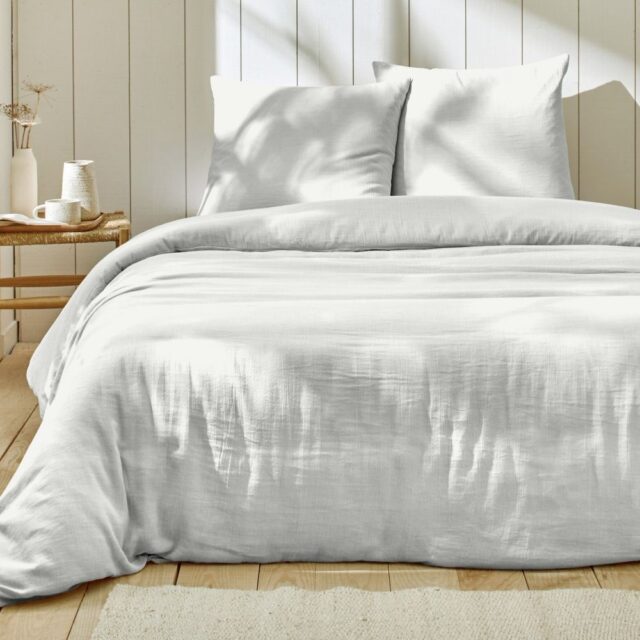 Parure de lit Gaze de Coton Blanc 240 x 260 cm