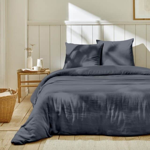 Parure de lit Gaze de Coton Bleu Jean 240 x 260 cm