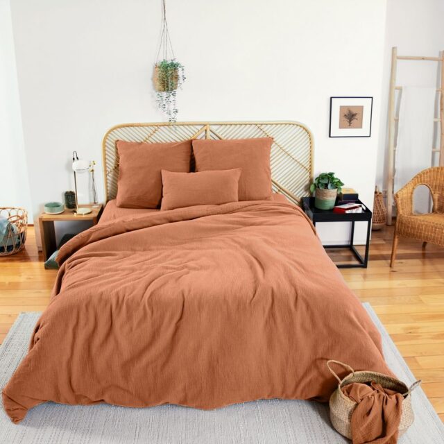 Parure de lit Gaze de Coton Caramel 240 x 260 cm