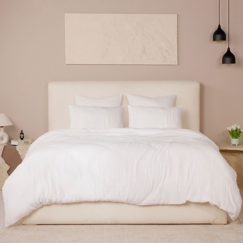 Parure de lit Gaze de Coton Lavé Blanc Pur 240 x 260 cm