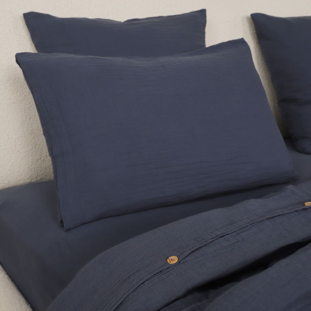 Parure de lit Gaze de Coton Lavé Bleu Pétrole 240 x 260 cm — vue 3