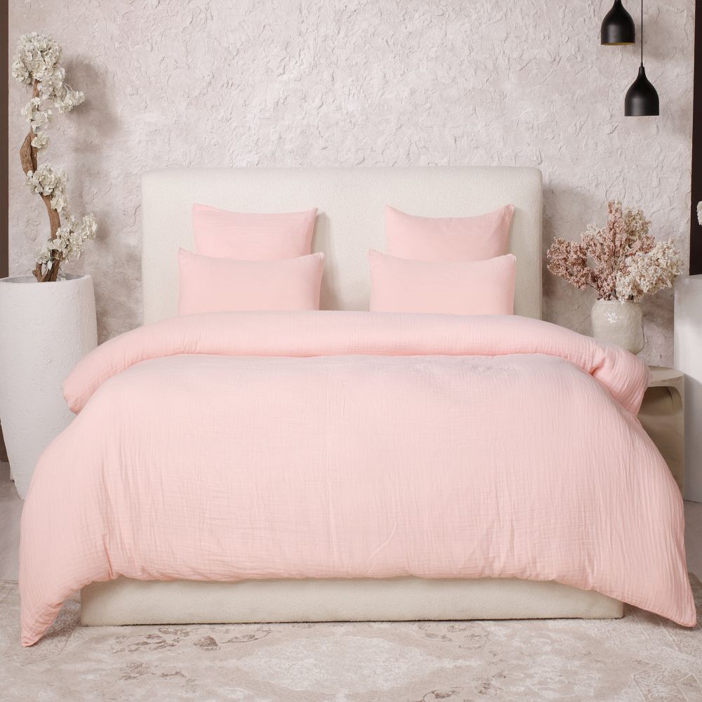 Parure de lit Gaze de Coton Lavé Rose Lotus 240 x 260 cm
