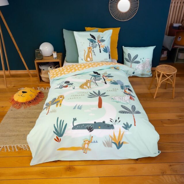 Parure de lit enfant Coton Bci Jugle Mania Vert 140 x 200 cm