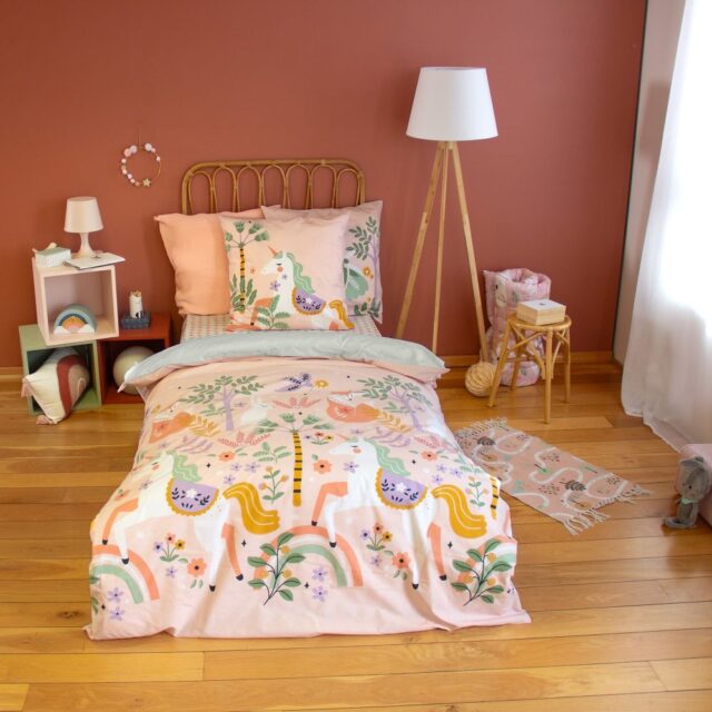 Parure de lit enfant Coton Licorne Blanc 140 x 200 cm