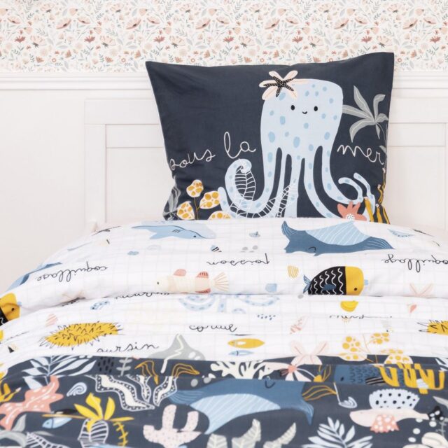 Parure de lit enfant Coton Octopia Bleu 140 x 200 cm
