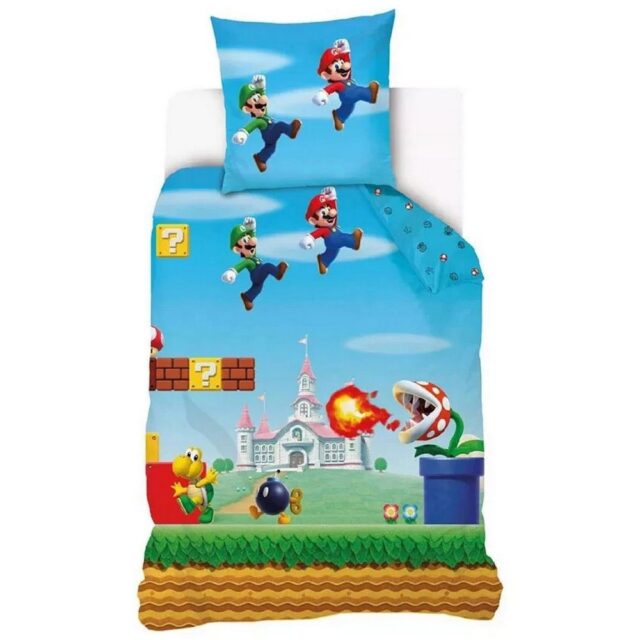 Parure de lit enfant coton Super Mario Bros Bleu 140 x 200 cm