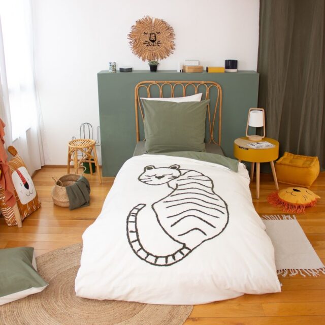 Parure de lit enfant Coton Tigre Blanc 140 x 200 cm