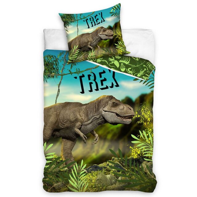 Parure de lit enfant T Rex 100% coton Vert 140 x 200 cm